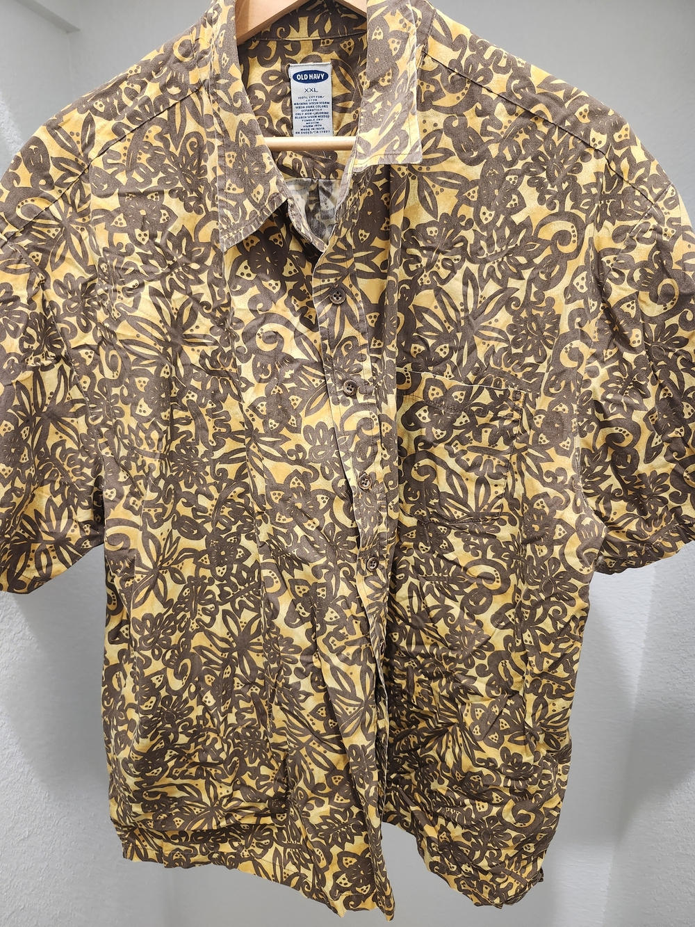 Old Navy Yellow & Brown Floral-Print Short-Sleeve Button-Up Shirt